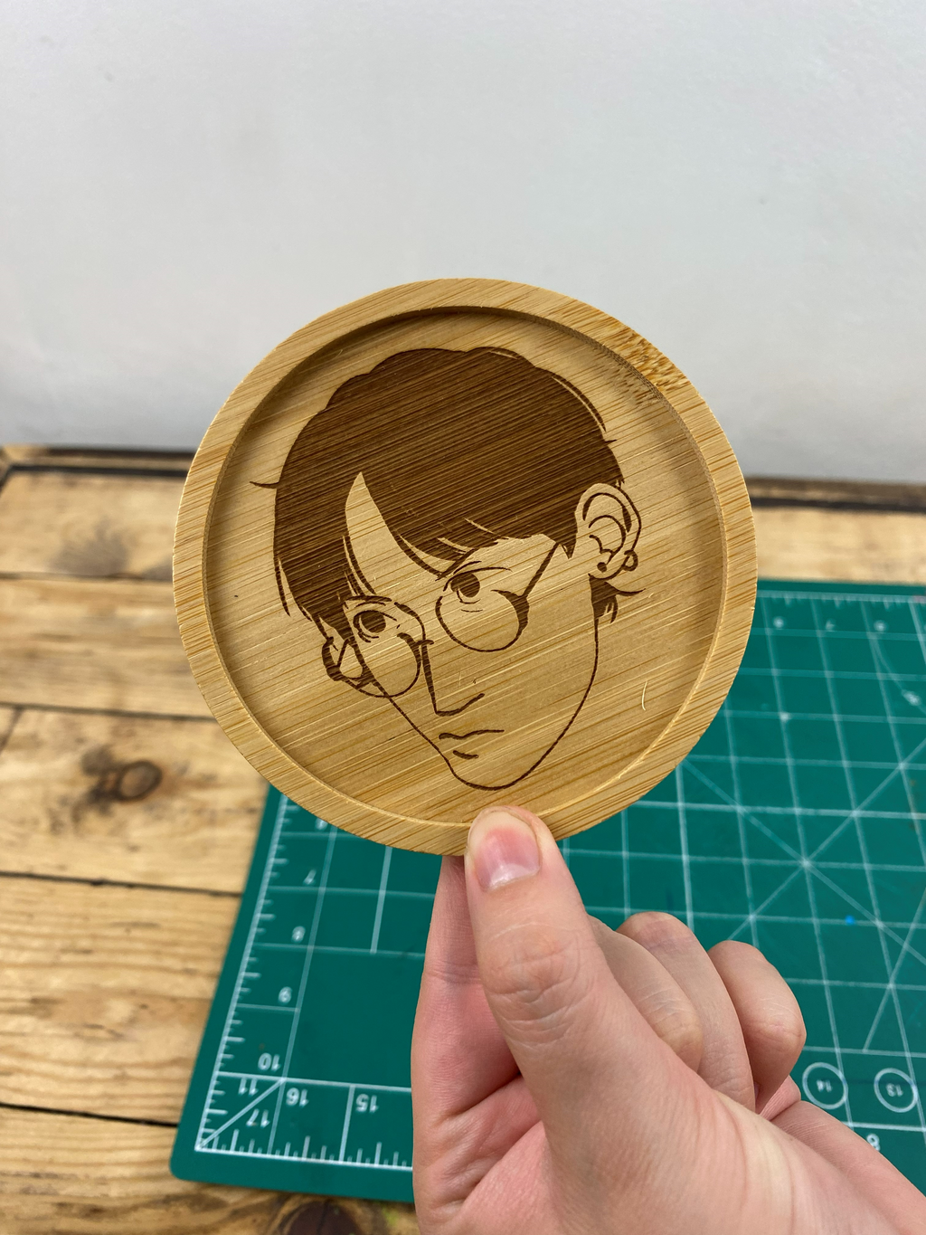 Wooden Coaster - Character with glasses